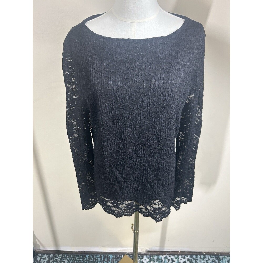 Jones New York Women's Pullover Size XL Black Lined Lace Stretch 237